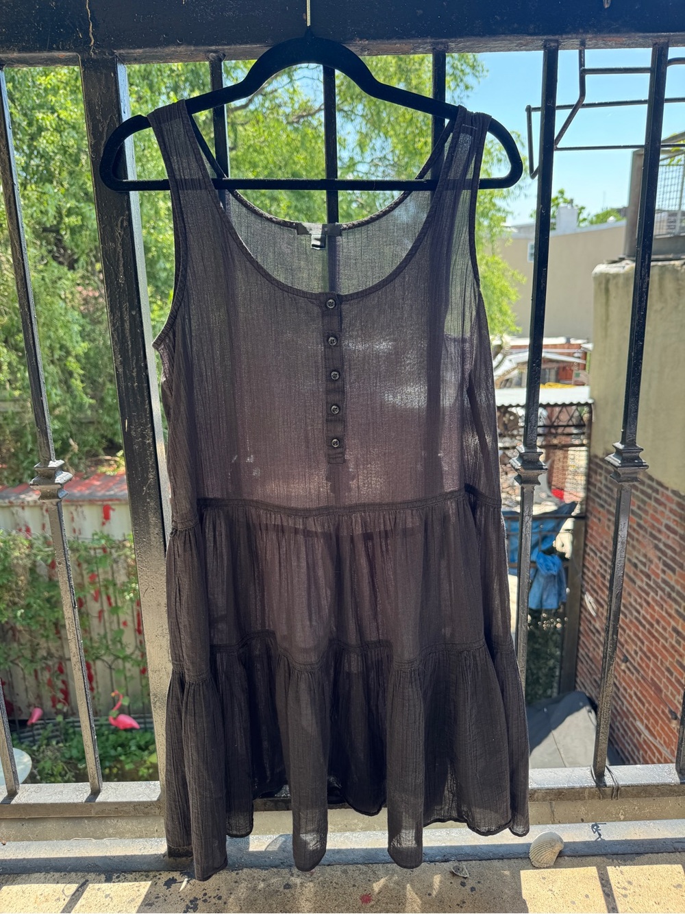 J. Crew Sheer Black Tiered Button-Front Tank Dress